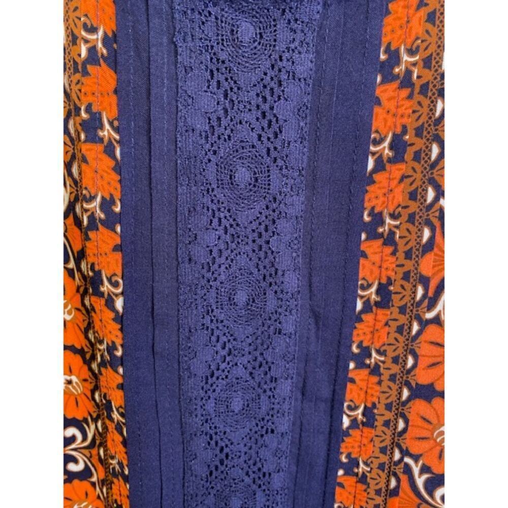 Matilda Jane FLORET Women's Top Floral Woven Lace Trim Tunic Orange Navy Size S - Picture 4 of 7
